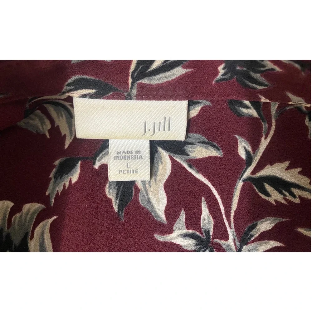 J Jill Womens Burgundy Floral Print Long Sleeve Button Up Shirt Petite L - Picture 7 of 8